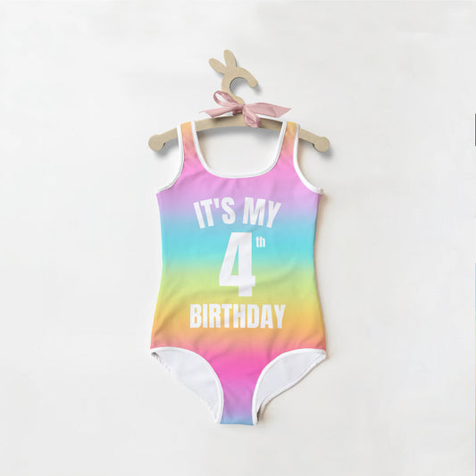 Girls Bright Rainbow Custom Age It's My Birthday Swimsuit